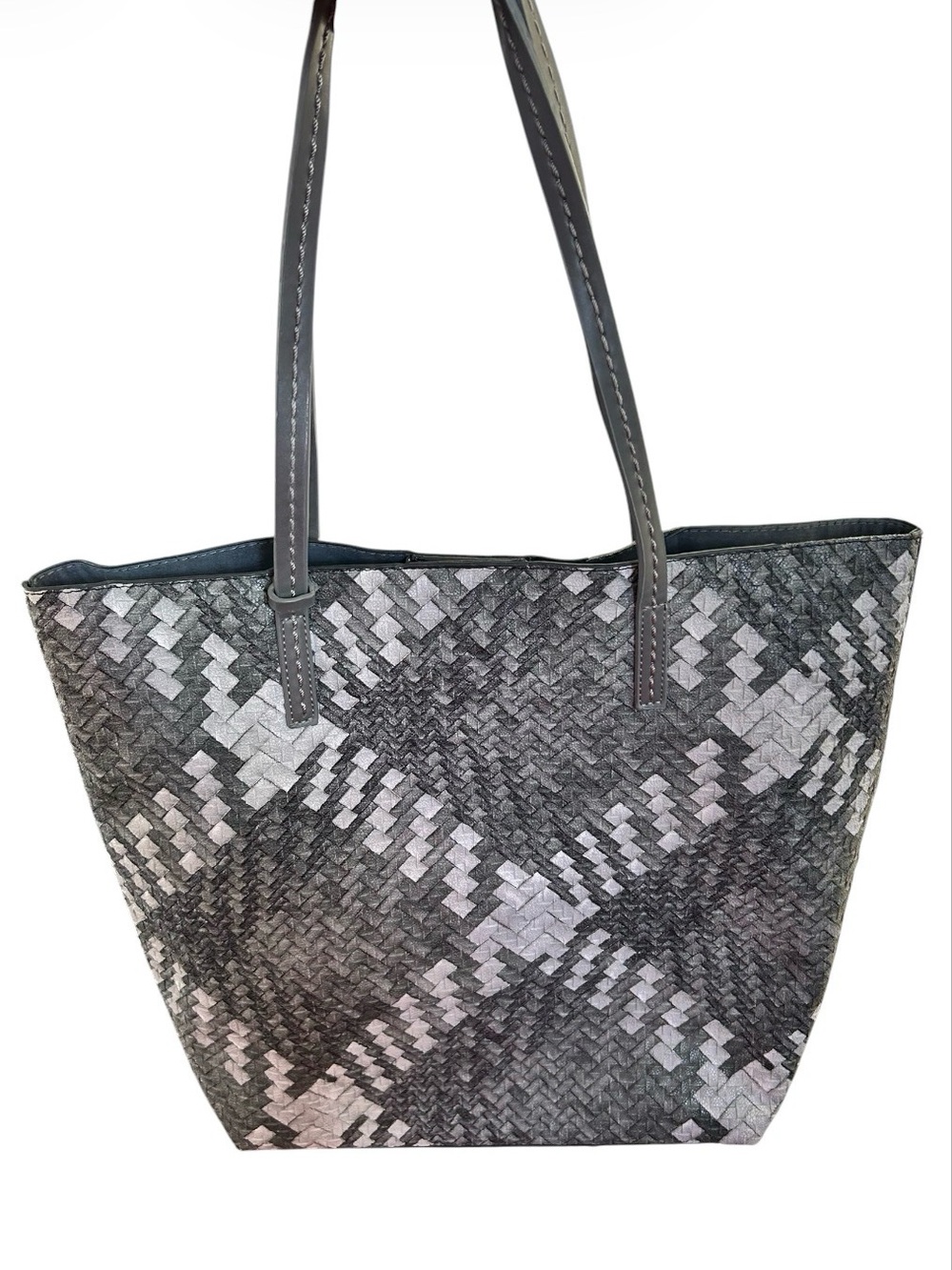 Woven Pattern Gray Tote Bag - Sleek Everyday Carry